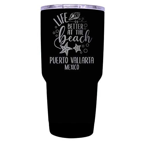 Puerto Vallarta Mexico Souvenir Laser Engraved 24 Oz Insulated Stainless Steel Tumbler Black. Image 1