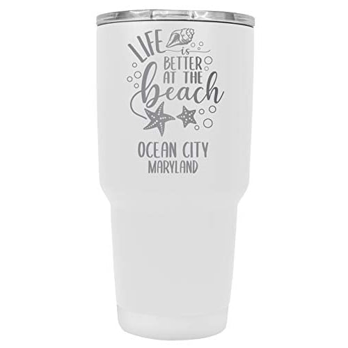 Ocean City Maryland Souvenir Laser Engraved 24 Oz Insulated Stainless Steel Tumbler White White. Image 1