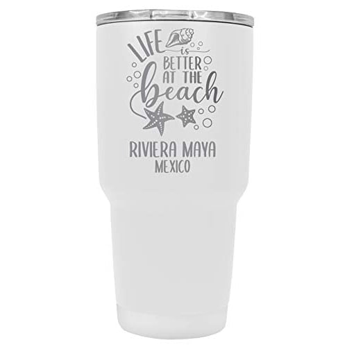 Riviera Maya Mexico Souvenir Laser Engraved 24 Oz Insulated Stainless Steel Tumbler White White. Image 1