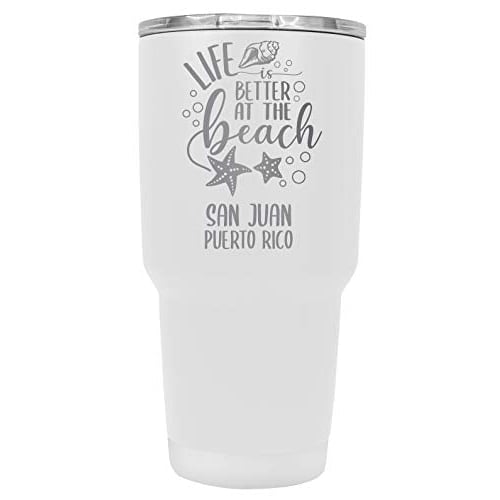 San Juan Puerto Rico Souvenir Laser Engraved 24 Oz Insulated Stainless Steel Tumbler White White. Image 1