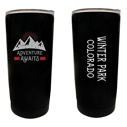 R and R Imports Winter Park Colorado Souvenir 16 oz Stainless Steel Insulated Tumbler Adventure Awaits Design Black. Image 1