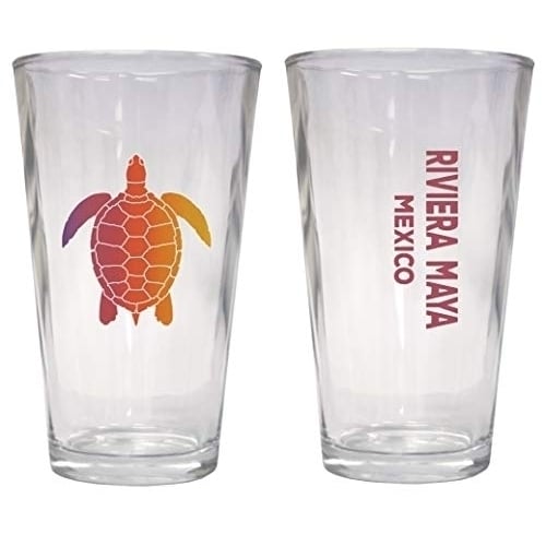 Riviera Maya Mexico Souvenir 16 oz Pint Glass Turtle Design Image 1