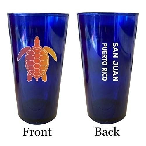 San Juan Puerto Rico Souvenir 16 oz Blue Plastic Pint Glass 4-Pack Image 1