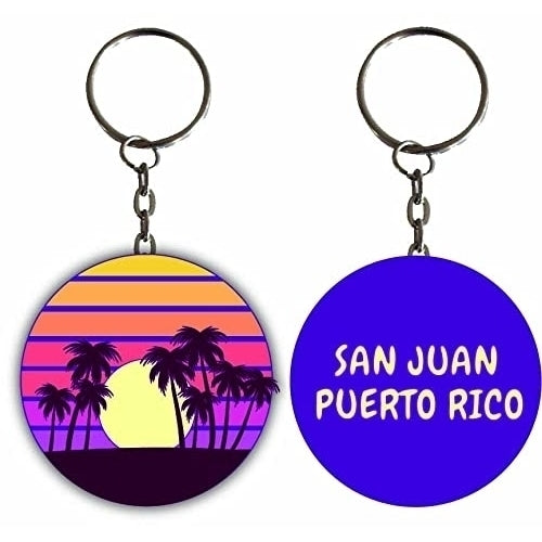 San Juan Puerto Rico Sunset Palm Metal Keychain Image 1