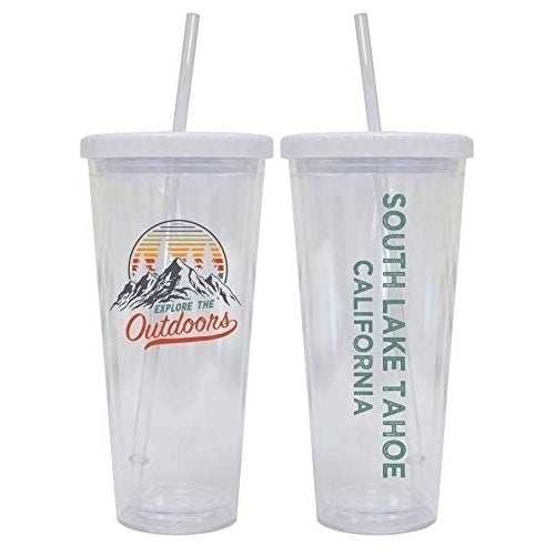 South Lake Tahoe California Camping 24 oz Reusable Plastic Straw Tumbler w/Lid and Straw 2-Pack Image 1