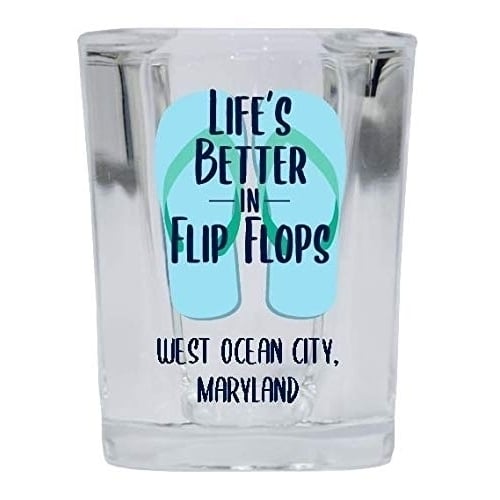 West Ocean City Maryland Souvenir 2 Ounce Square Shot Glass Flip Flop Design 4-Pack Image 1