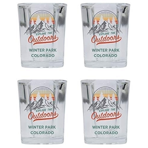 Winter Park Colorado Explore the Outdoors Souvenir 2 Ounce Square Base Liquor Shot Glass 4-Pack Image 1