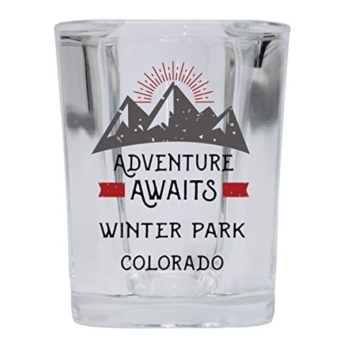 Winter Park Colorado Souvenir 2 Ounce Square Base Liquor Shot Glass Adventure Awaits Design Image 1