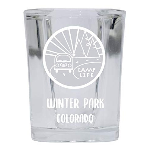 Winter Park Colorado Souvenir Laser Engraved 2 Ounce Square Base Liquor Shot Glass Camp Life Design Image 1