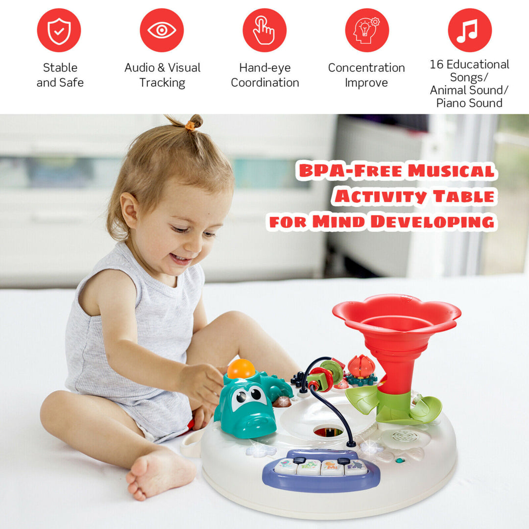 Baby Toys Age 12+ Months Music Activity Table Toddler Learn Table w/ Light and Songs Image 4