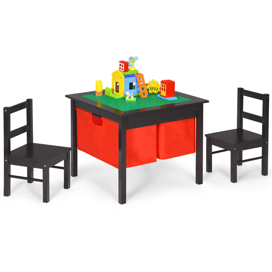 2-in-1 Kids Activity Table and 2 Chairs Set w/Storage Building Block Table Image 1