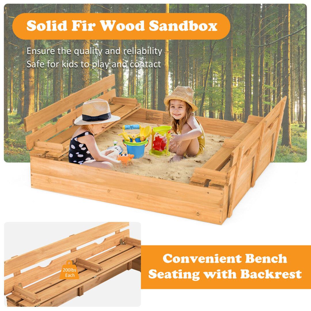 Kids Large Wooden Sandbox Outdoor Cedar Sandpit Play Station with 2 Bench Seats Image 4