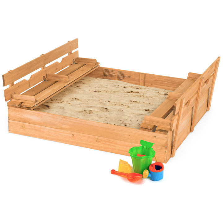 Kids Large Wooden Sandbox Outdoor Cedar Sandpit Play Station with 2 Bench Seats Image 9