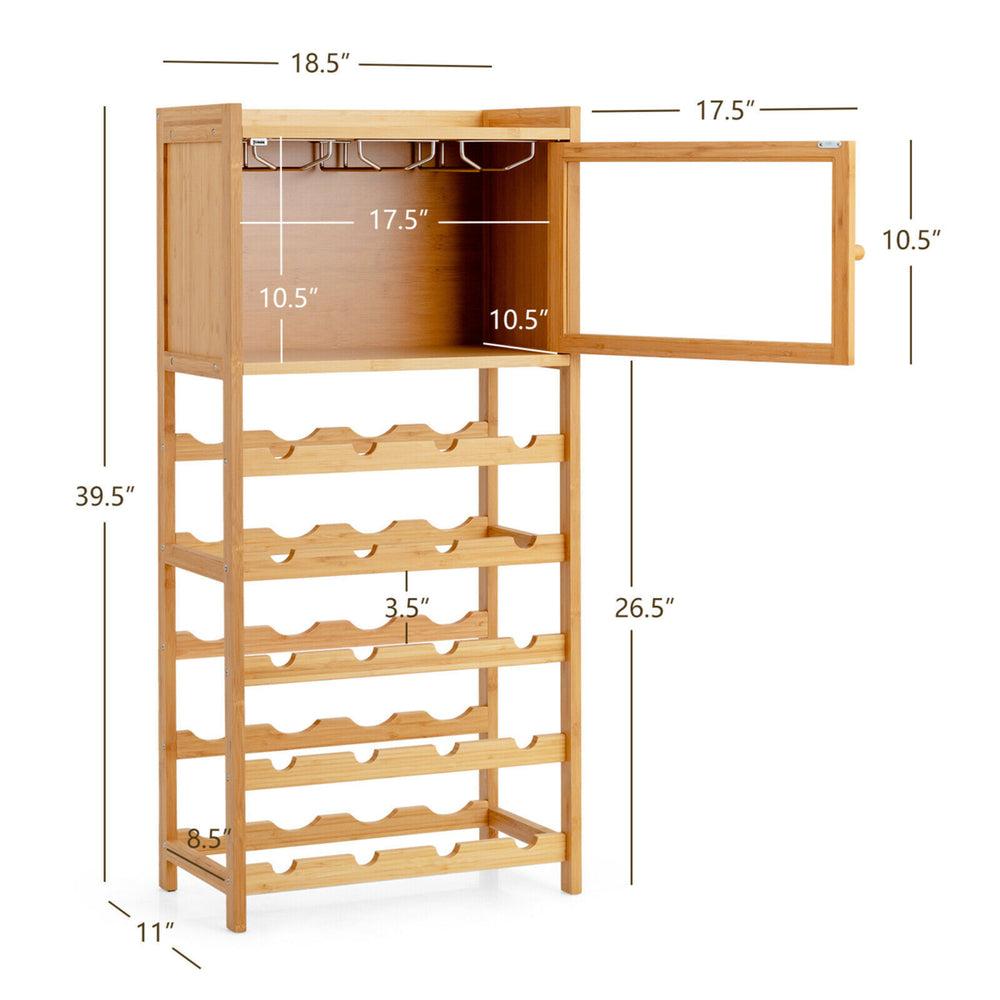20-Bottle Bamboo Wine Rack Cabinet Freestanding Display Shelf w/ Glass Hanger Image 2