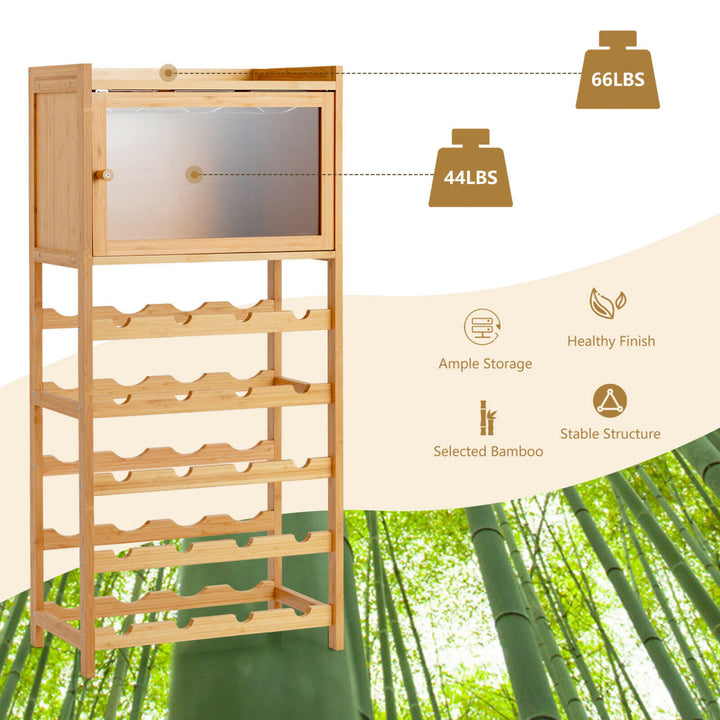 20-Bottle Bamboo Wine Rack Cabinet Freestanding Display Shelf w/ Glass Hanger Image 6