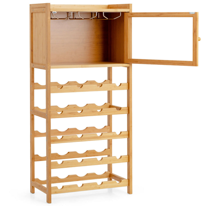 20-Bottle Bamboo Wine Rack Cabinet Freestanding Display Shelf w/ Glass Hanger Image 10