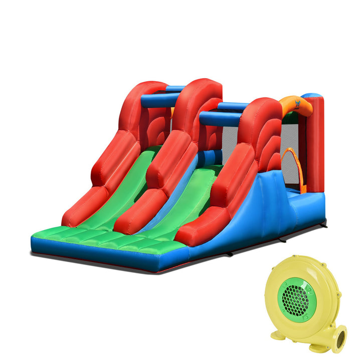Inflatable Double Slide Bounce House Bouncy Castle w/ 480W Blower Image 1