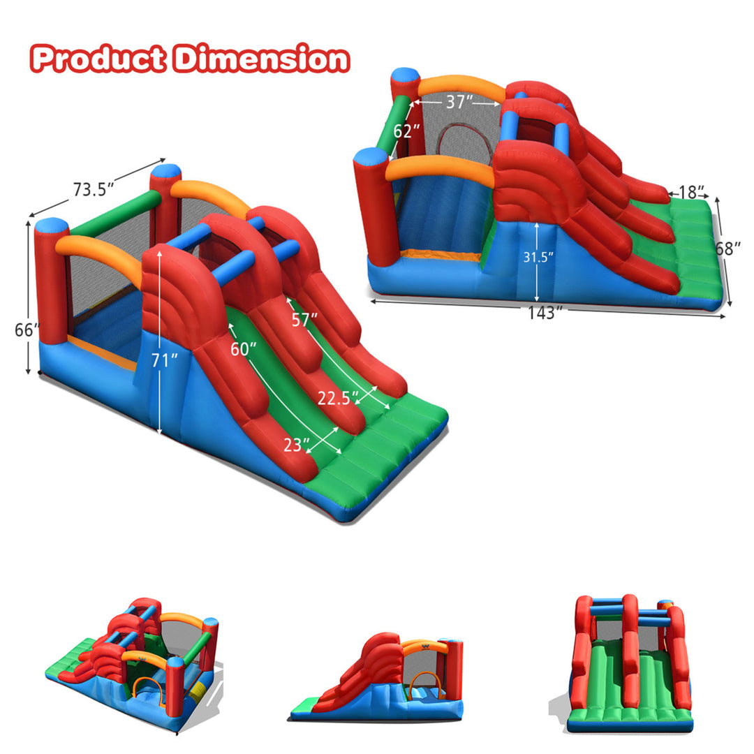 Inflatable Double Slide Bounce House Bouncy Castle w/ 480W Blower Image 2