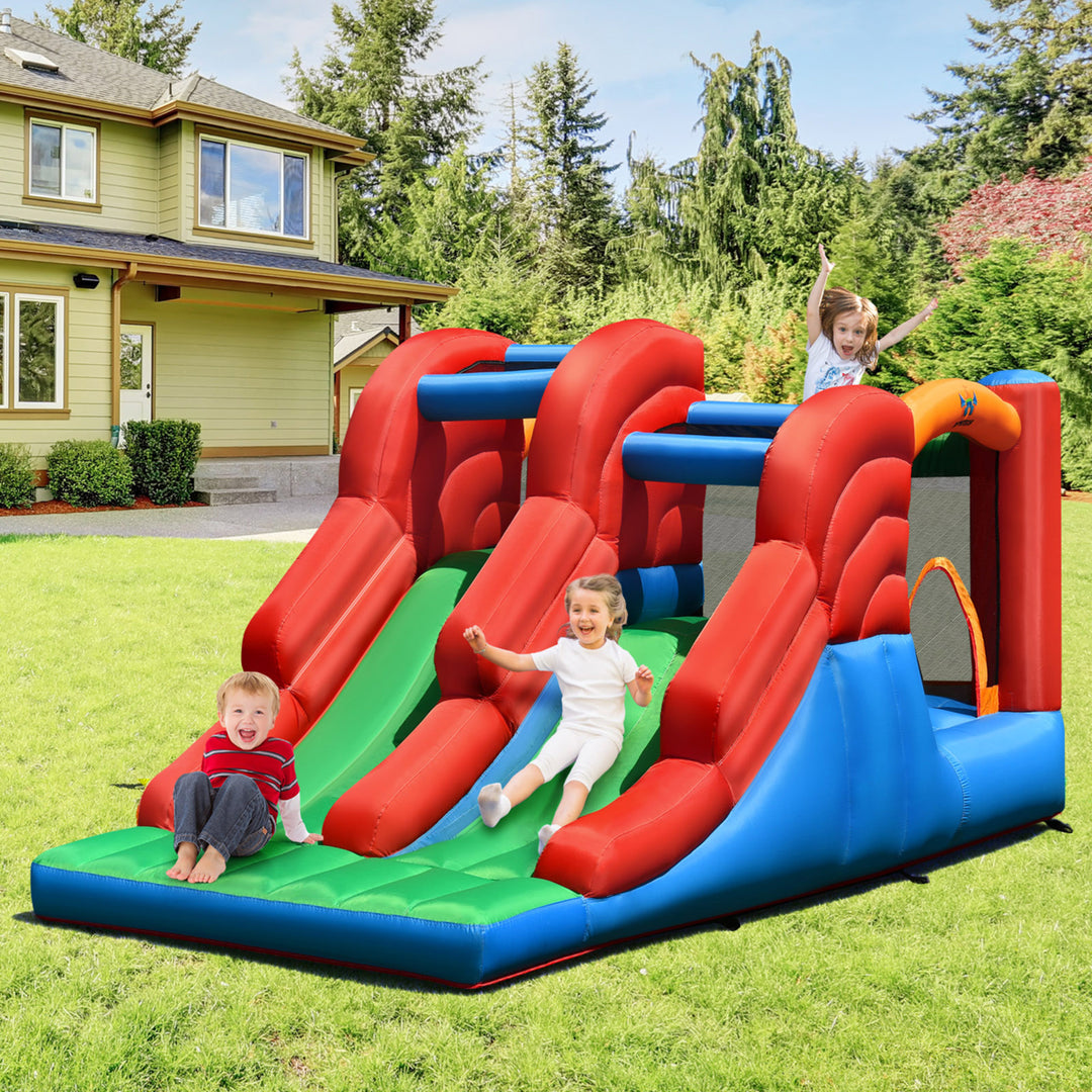 Inflatable Double Slide Bounce House Bouncy Castle w/ 480W Blower Image 3