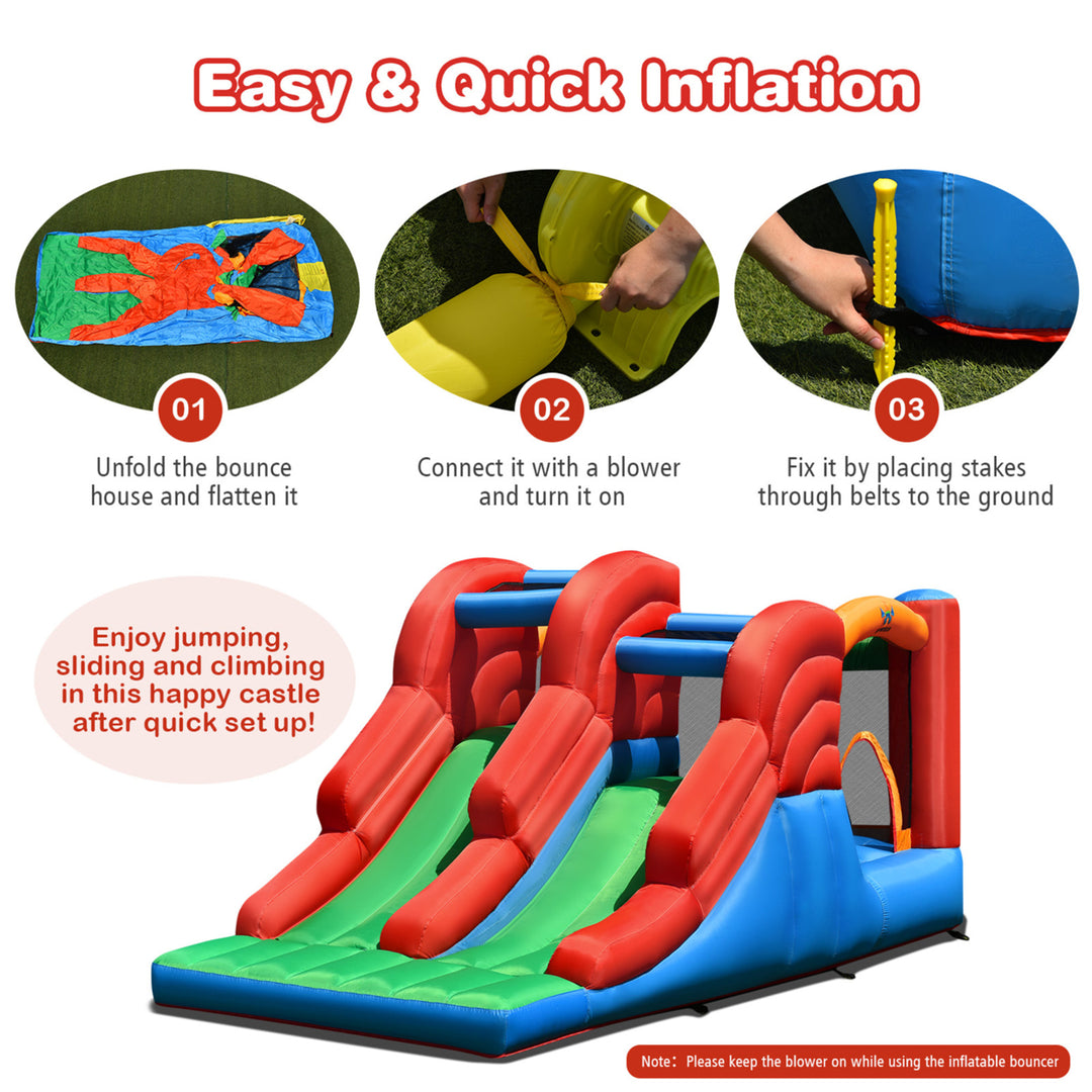 Inflatable Double Slide Bounce House Bouncy Castle w/ 480W Blower Image 7