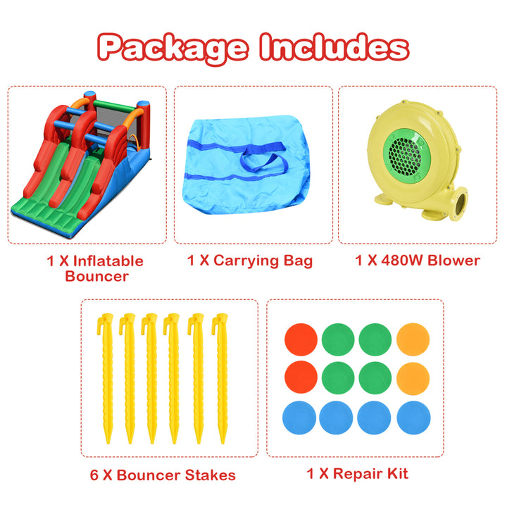 Inflatable Double Slide Bounce House Bouncy Castle w/ 480W Blower Image 8