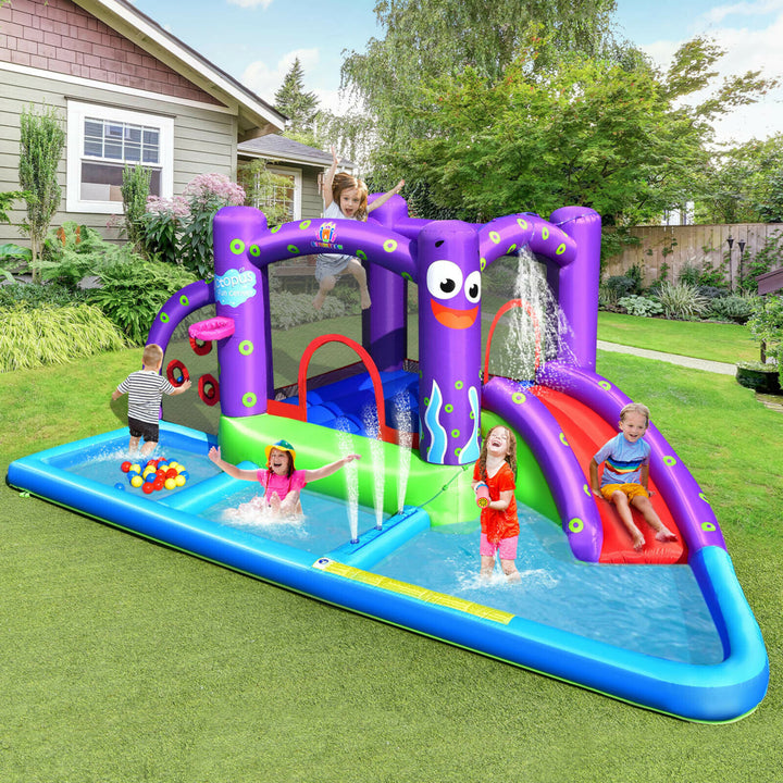 Inflatable Water Slide Castle Kids Bounce House w/ Octopus Style Blower Excluded Image 3