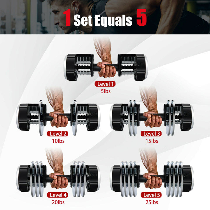 5-in-1 25Lbs Weight Adjustable Dumbbell W/Anti-Slip Fast Adjust Turning Handle Image 6