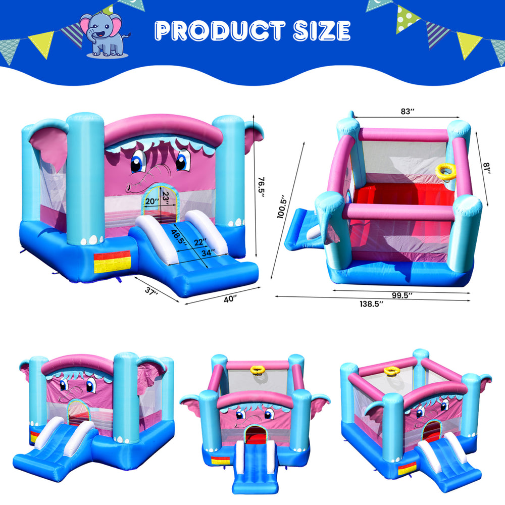 Inflatable Bounce House 3-in-1 Elephant Theme Inflatable Castle w/ 480W Blower Image 2