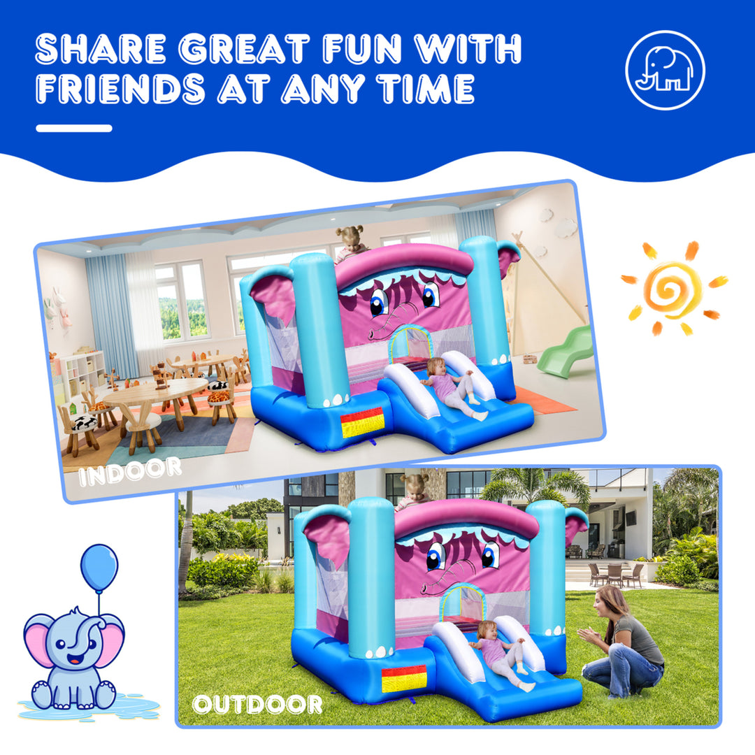 Inflatable Bounce House 3-in-1 Elephant Theme Inflatable Castle w/ 480W Blower Image 4
