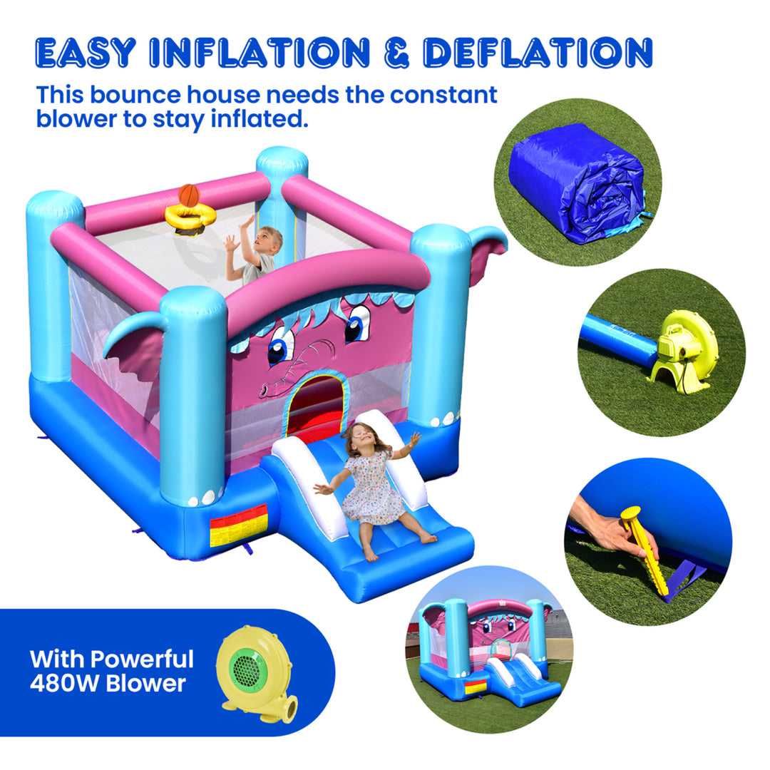 Inflatable Bounce House 3-in-1 Elephant Theme Inflatable Castle w/ 480W Blower Image 8