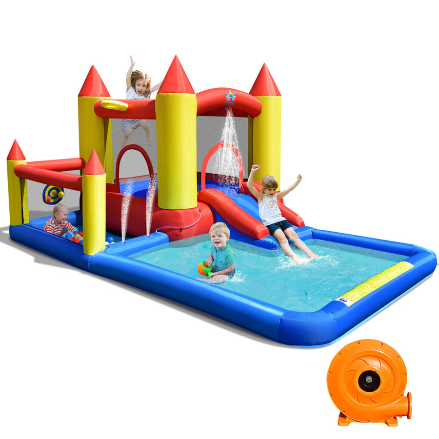 Inflatable Water Slide Castle Kids Bounce House Indoor and Outdoor w/ 480W Blower Image 1
