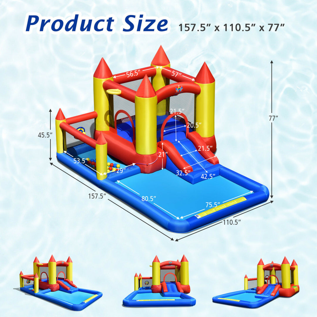 Inflatable Water Slide Castle Kids Bounce House Indoor and Outdoor w/ 480W Blower Image 2