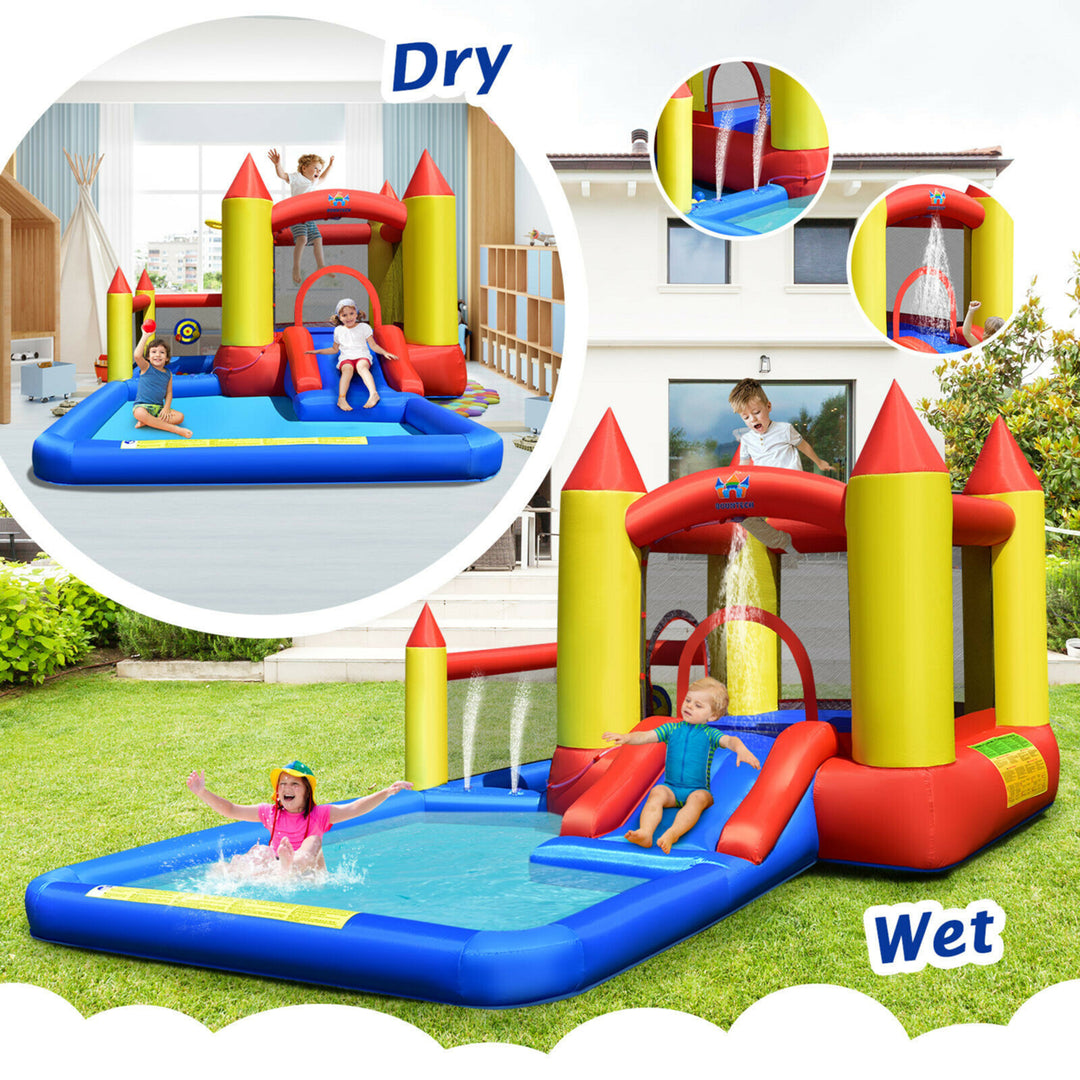 Inflatable Water Slide Castle Kids Bounce House Indoor and Outdoor w/ 480W Blower Image 4