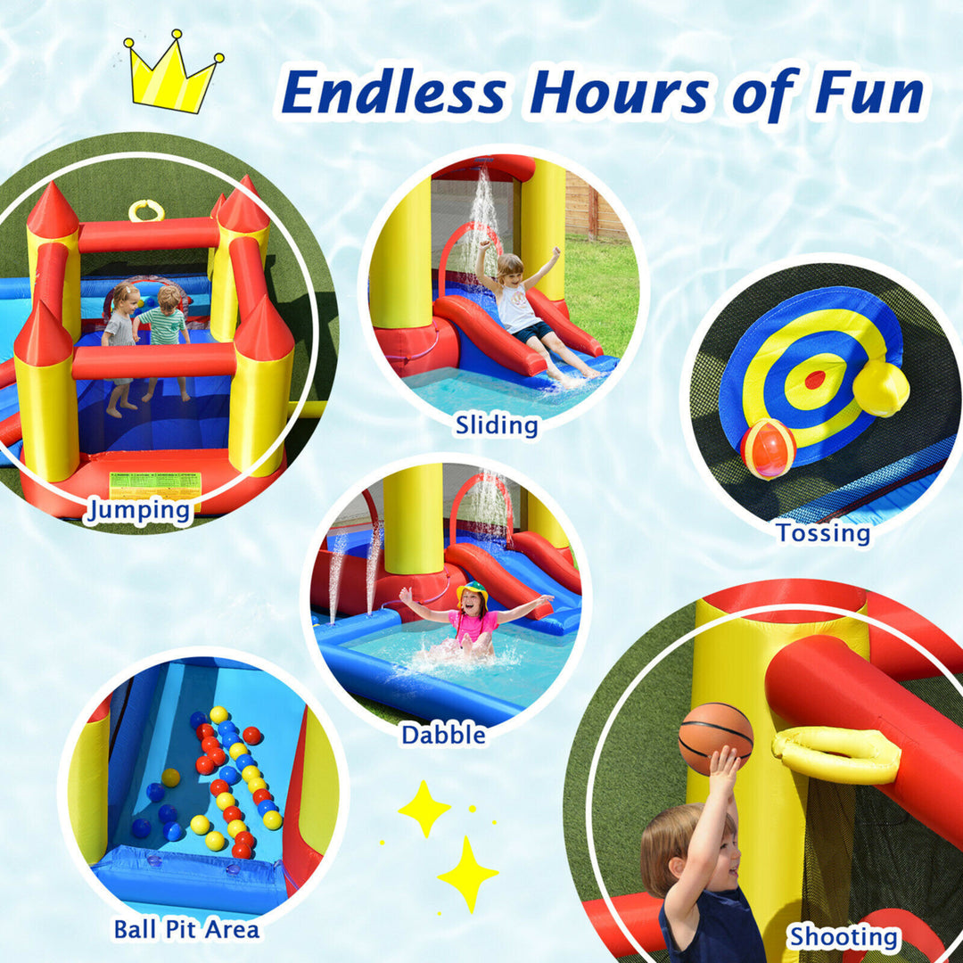 Inflatable Water Slide Castle Kids Bounce House Indoor and Outdoor w/ 480W Blower Image 4