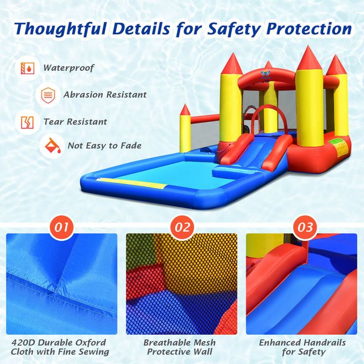 Inflatable Water Slide Castle Kids Bounce House Indoor and Outdoor w/ 480W Blower Image 7