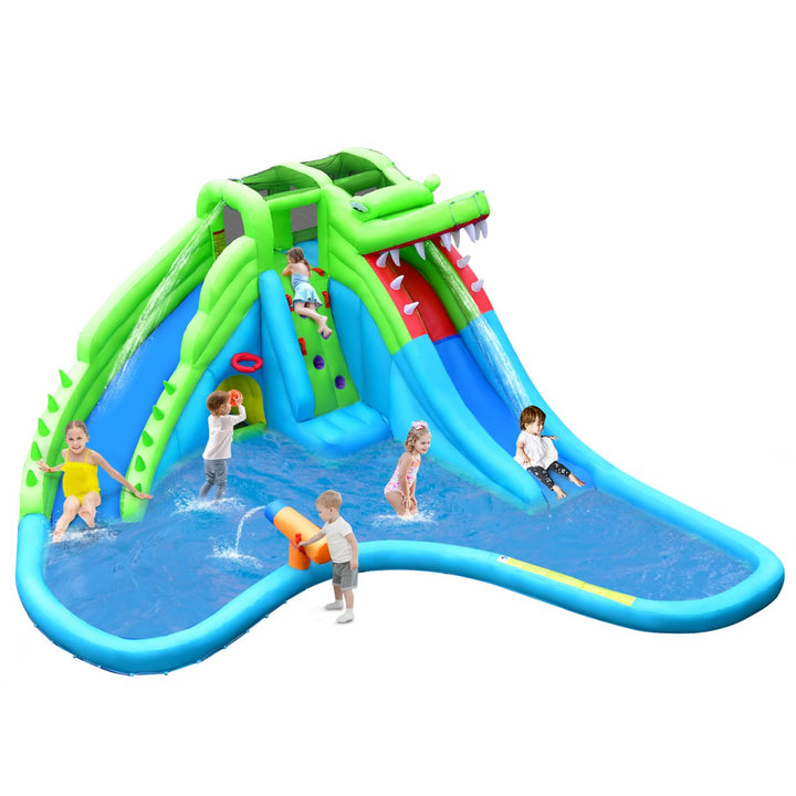 Crocodile Inflatable Water Slide Park Kids Bounce House w/ Dual Slides Without Blower Image 1