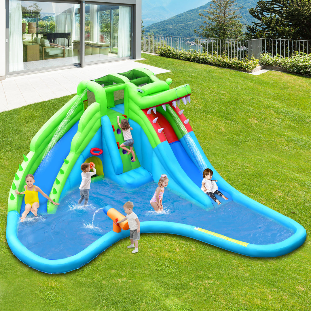 Crocodile Inflatable Water Slide Park Kids Bounce House w/ Dual Slides Without Blower Image 3