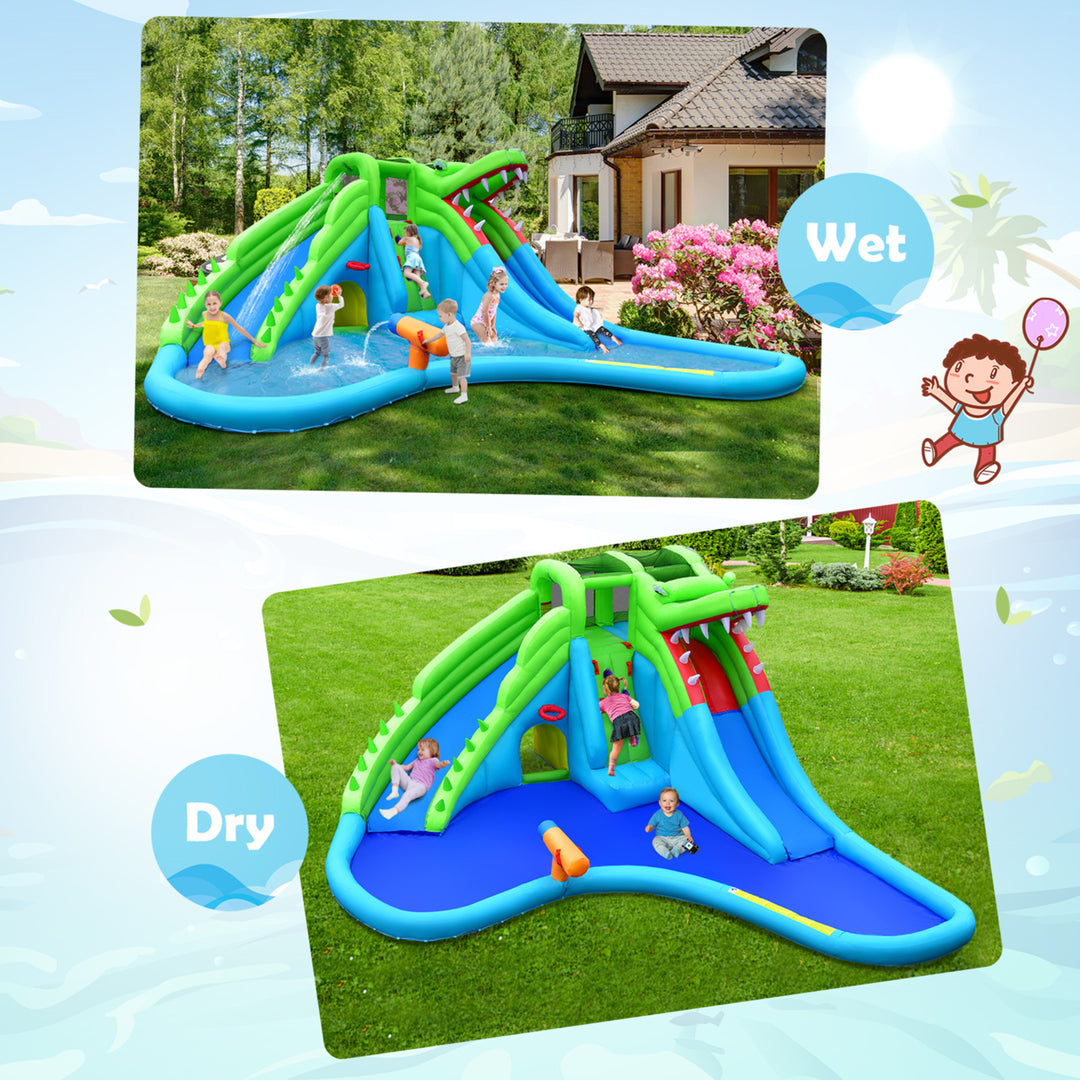Crocodile Inflatable Water Slide Park Kids Bounce House w/ Dual Slides Without Blower Image 4