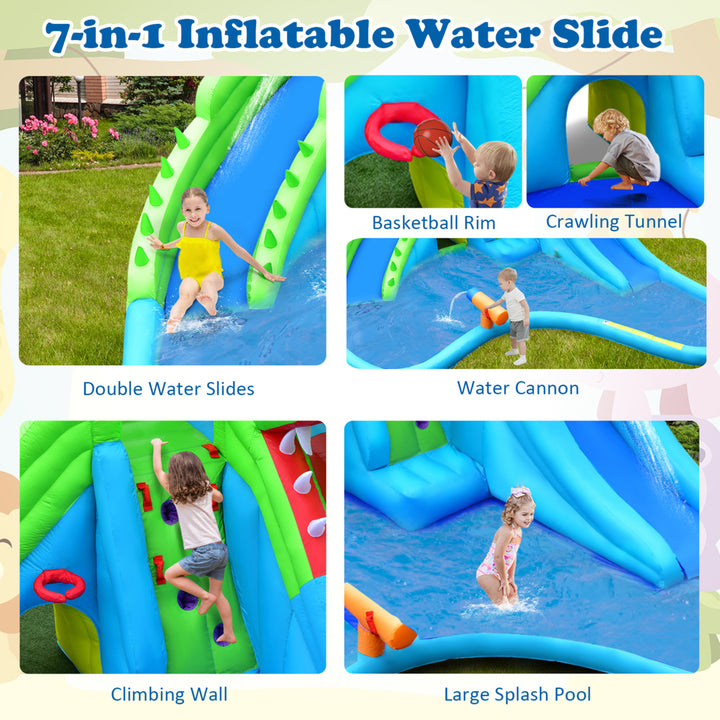 Crocodile Inflatable Water Slide Park Kids Bounce House w/ Dual Slides Without Blower Image 4