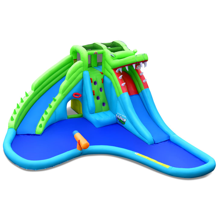 Crocodile Inflatable Water Slide Park Kids Bounce House w/ Dual Slides Without Blower Image 9