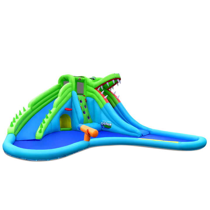 Crocodile Inflatable Water Slide Park Kids Bounce House w/ Dual Slides Without Blower Image 10
