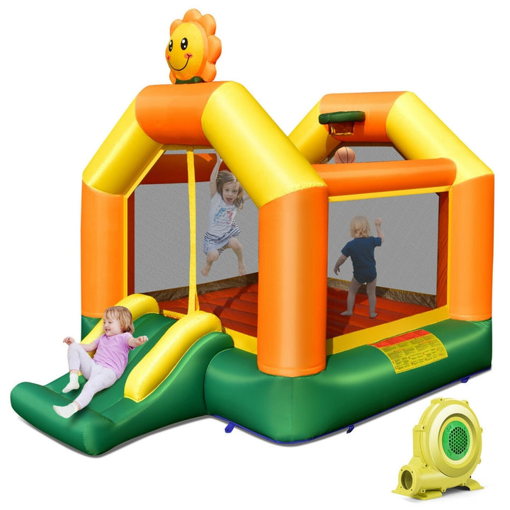 Inflatable Bounce Castle Jumping House Kids Playhouse w/ Slide and 735W Blower Image 1