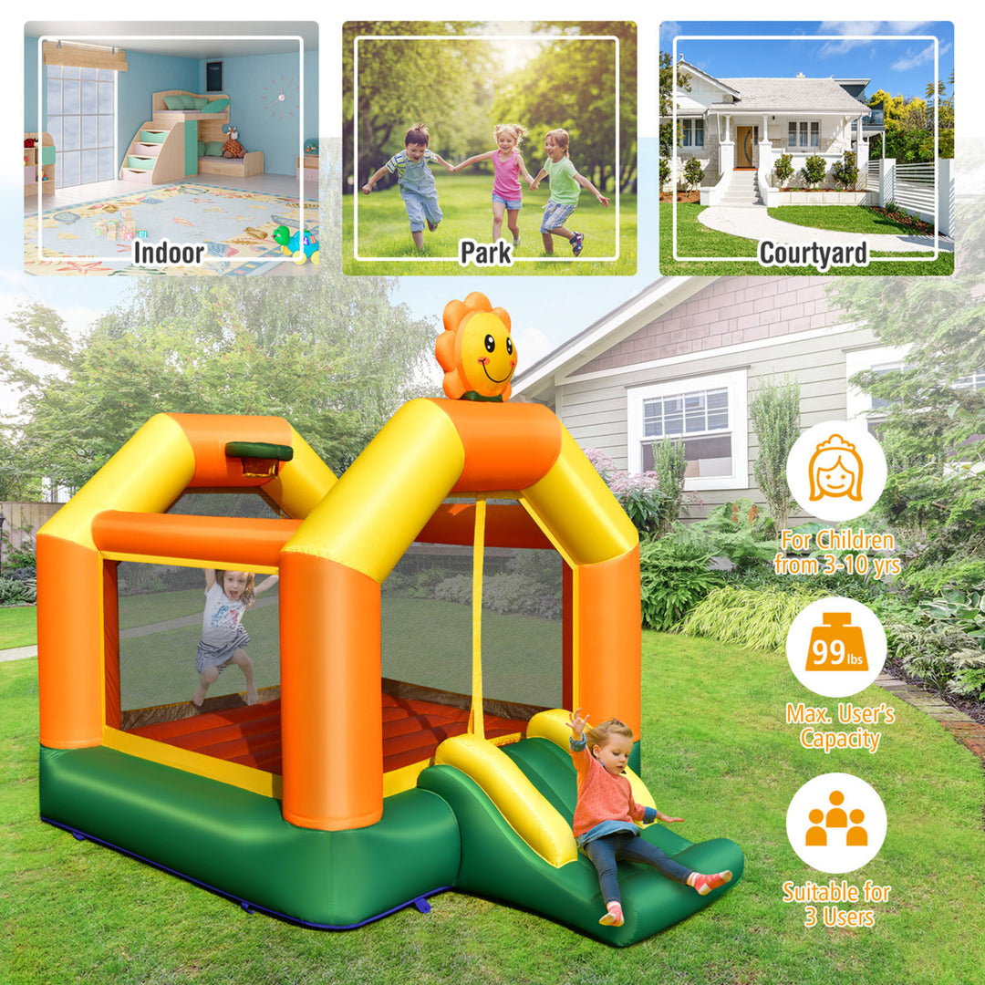 Inflatable Bounce Castle Jumping House Kids Playhouse w/ Slide and 735W Blower Image 4