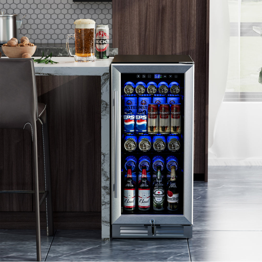 15 Inch Beverage Cooler Refrigerator 100 Can Built-in Freestanding Beverage Image 3