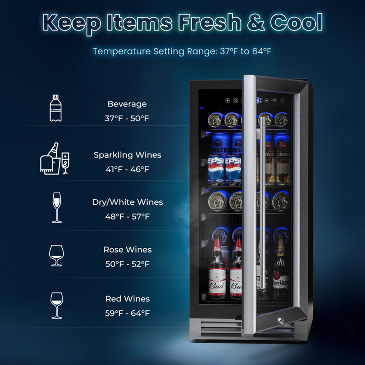 15 Inch Beverage Cooler Refrigerator 100 Can Built-in Freestanding Beverage Image 4