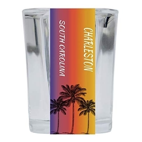 Charleston South Carolina 2 Ounce Square Shot Glass Palm Tree Design Image 1