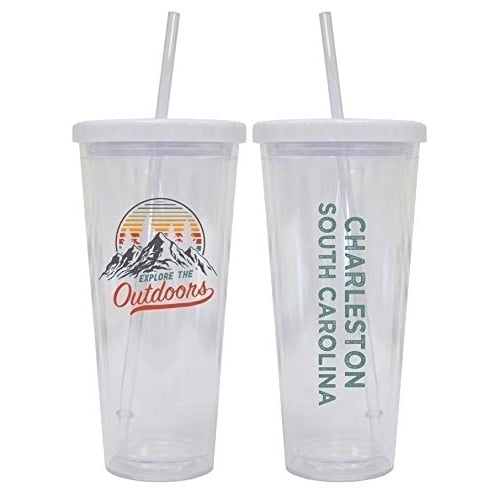 Charleston South Carolina Camping 24 oz Reusable Plastic Straw Tumbler w/Lid and Straw 2-Pack Image 1