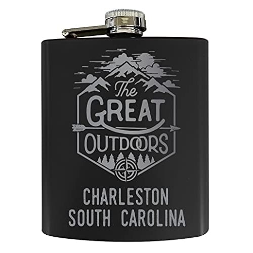 Charleston South Carolina Laser Engraved Explore the Outdoors Souvenir 7 oz Stainless Steel 7 oz Flask Black Image 1