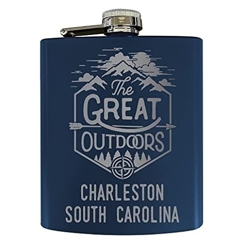 Charleston South Carolina Laser Engraved Explore the Outdoors Souvenir 7 oz Stainless Steel 7 oz Flask Navy Image 1