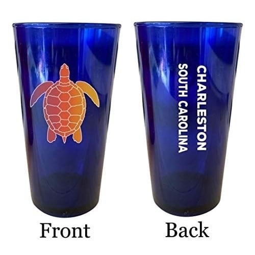 Charleston South Carolina Souvenir 16 oz Blue Plastic Pint Glass 4-Pack Image 1